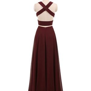 Two Piece V-neck Long Chiffon Prom Dress